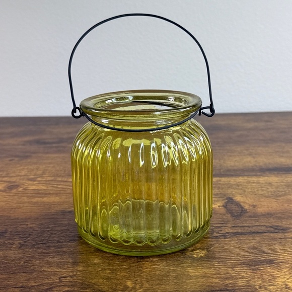 Ribbed Yellow Glass Candle Holder - Picture 5 of 7